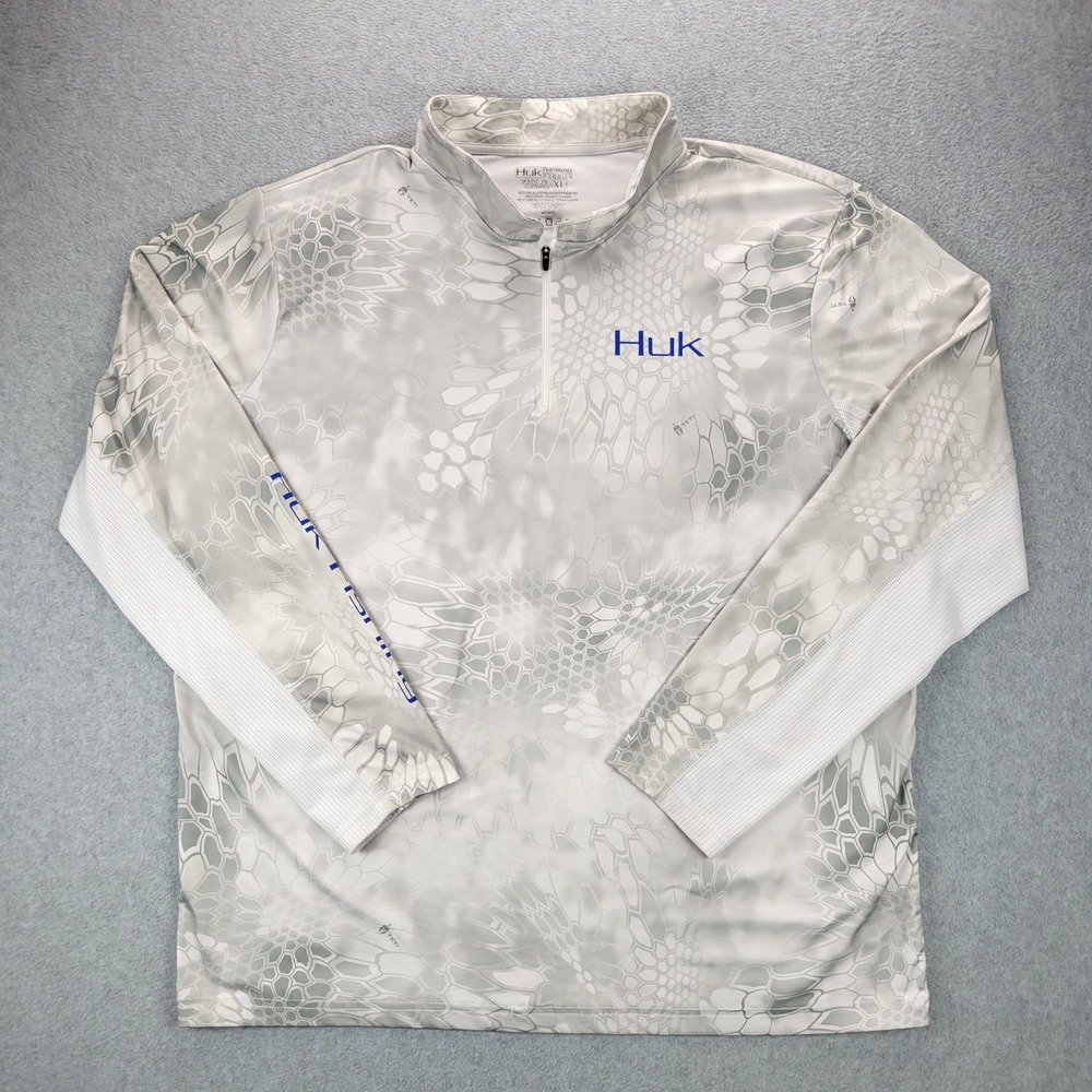 Huk 1/4 Zip Pullover Mens XL Grey White Kryptek Camo Performance Fishing Shirt